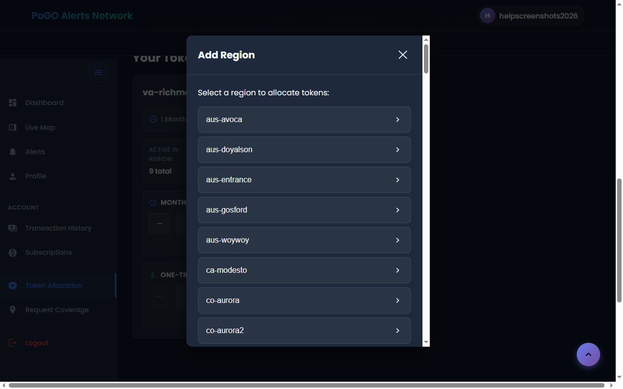 Select a region from the list