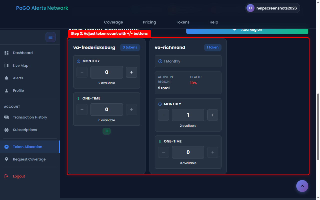 Adjust token count using plus and minus buttons
