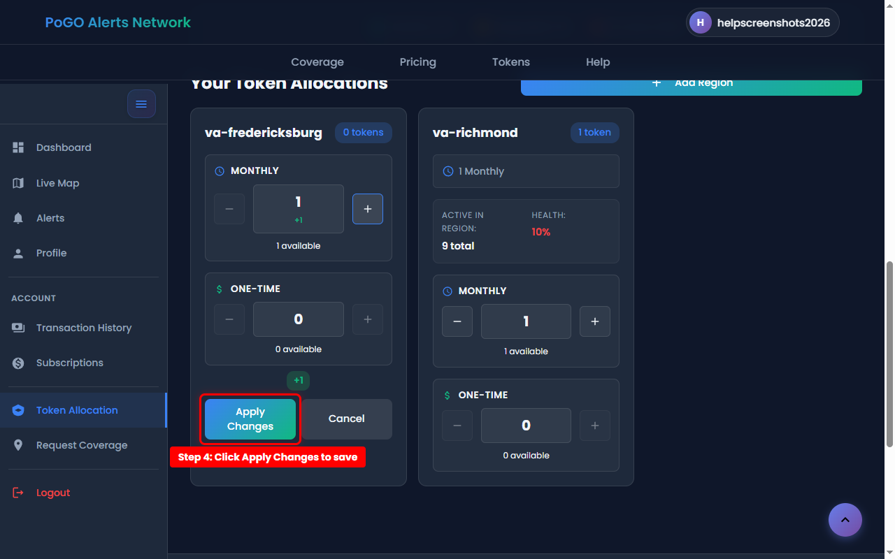 Click Apply Changes to save your allocation